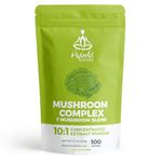 HYBRID HERBS Mushroom Complex Powder 100g - 7 Organic Mushroom Supplement 10:1 Extract | Lion's Mane, Reishi, Cordyceps, Chaga, Tremella, Shiitake, Maitake | Brain, Energy & Immunity | 100 Servings