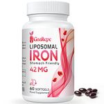 Liposomal Iron Supplement 42 mg (as Ferrous Sulfate) with Folic Acid 400mcg and Vitamin B12 10mcg, Increase Iron Levels for Adults, Superior Absorbed and Stomach Friendly (Pack of 1)