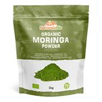 Organic Moringa Oleifera Leaf Powder For Tiredness, Immune System, Muscle Function, Fatigue - Premium Quality - 1kg. Bio, Natural and Pure. Leaves Picked from The Moringa Oleifera Plant. NaturaleBio