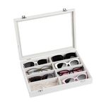 Frebeauty Sunglass Organizer,Velvet Glasses Organizer,8-Slot Sunglasses Tray with Clear Lid, Men's/Women's Sunglasses Box, Sunglass Case Eyeglass/Eyewear/Watch Display Tray(White)