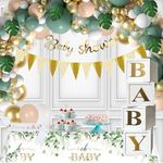 Sage Green Baby Shower Decoration for Girl Boy 165Pcs Boho Greency Neutral Party Supplies with Baby Shower Decorations Tablecloth Balloon Garland Arch Kit for Woodland Safari Gender Reveal Party Decor