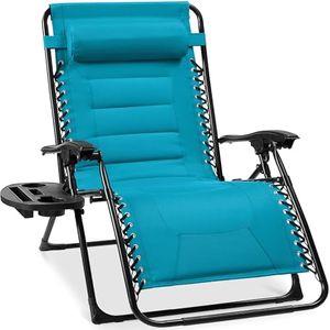 Best Choice Products Oversized Padded Zero Gravity Chair, Folding Outdoor Patio Recliner, XL Anti Gravity Lounger for Backyard w/Headrest, Cup Holder, Side Tray, Polyester Mesh - Aqua Blue