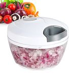 Ourokhome Mini Garlic Grinder Onion Chopper, Manual Food Processor Portable Speed Vegetable Cutter for Veggies, Ginger, Fruits, Nuts, Herbs etc., 2 Cup, White with Gray Pull Cord