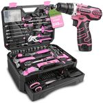 BLOSTM 248 Piece Pink Tool Kit with Drill - 12V Cordless Pink Drill Set for Women with Hand Tools for DIY, Home Repairs - Portable Large Toolbox with Storage Drawer, Screwdrivers, Bits, Pliers & More