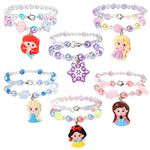 Cherry & Small Peas 6 Sets Princess Beaded Bracelets for Girls, Princess Bracelets Dress Up Pretend Play Jewelry Set Party Favors Gift for Girls Kids