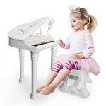 Love&Mini Kids Keyboard Piano Toys - 31 Keys White Piano with Microphone Andy Stool, Birthday Gift 3 Years Old Girls Boys Birthday Xmas Gifts