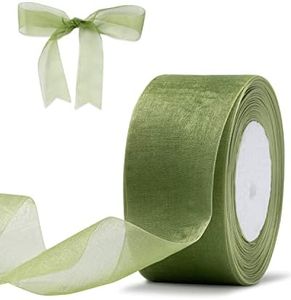 Sage Green Organza Ribbon for Gift Wrapping, FAKILO 2 Inch Shimmer Sheer Wrapping Ribbon for Bouquet, Wedding, Christmas Gift - 50 Yards Each Roll