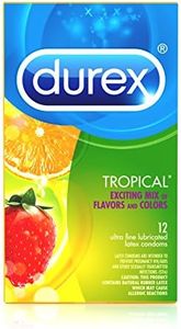 Durex Tropical Fruit Flavored (Strawberry, Orange, Banana, and Apple) Lubricated Latex Condoms -12 Count