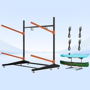 AlloyLake Freestanding Kayak Storage Rack, 2-Tier Heavy Duty Outdoor Canoe Stand for Garage & Dock, Holds 220 lbs, Rust-Proof 304 Stainless Steel Hardware (Orange)