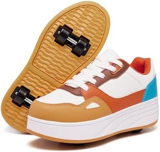 HSQ Fashion Shoes with 4 Wheels for Girls Kids Detachable Wheeled Roller Skate Tennis Wheelies Sneakers Size Little Kid 12