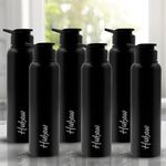 Hubow Black Prime 1000ML Set of 6 Stainless Steel Water Bottle with Sipper | 100% Leakproof | Easy Grip, Easy to Carry Non-Toxic Bottle for Gym, Office | Ideal for Kids, Girl, Men (Black)- 1 Lt