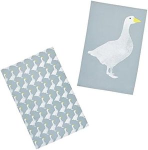KitchenCraft – Paños de Cocina "Goose" 100% Estampado de Gansos, 100% Algodón, Gris/Blanco