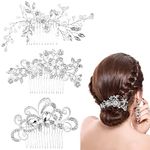 KLEBREIS 3 Pcs Crystal Bridal Wedding Hair Comb, Bride Hair Accessories Hair Accessories for Women Wedding Silver Wedding Hair Piece