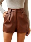 Milumia Women's PU Leather High Waisted Pleated Wide Leg Dressy Shorts with Pocket Brown X-Small