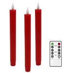 Flameless Candles with Remote Timer, Yme 3pcs Battery Operated Red LED Taper Candles Flickering with Real Wax Candle Set for Home Decor Indoor Fall Thanksgiving Halloween Christmas Party Decorations