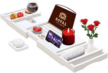 ROYAL CRAFT WOOD Luxury Bathtub Caddy Tray, 1 or 2 Person Bath and Bed Tray, Bath Tub Table Caddy with Extending Sides, Adjustable Organizer Tray for Bathroom - Free Soap Dish (White)