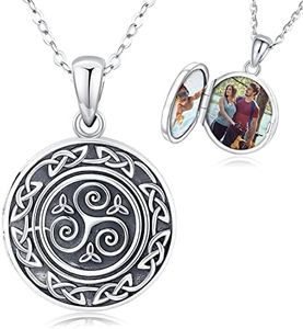 Friggem Collar de Nudo Celta para Mujer de Plata de Ley, Colgante de Flor de la Vida con 2 Fotos para Hombre y Mujer, Collar de medallón de Cadena de 18 ", joyería de Buena Suerte, Regalo para Mujer