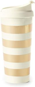 Kate Spade New York Thermal Travel Acrylic Coffee Mug Tumbler, 16 Ounces, Gold Stripe