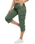 TBMPOY Women's Hiking Shorts Work Cargo Capri Lightweight Below Knee Long Shorts with Multi-Pockets Travel Camping CA Army Green M