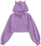 WDIRARA Girl's Cute Cat Ear Crop Tops Long Sleeve Causal Plain Hoodie Sweatshirt Shirt Solid 9Y