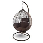 Hindoro Rattan Wicker Wrought Iron Single Seater Swing Chair with Stand & Cushion & Hook Outdoor || Indoor || Balcony || Garden || Patio || Living Outdoor Furniture (Dark Brown, Oval)