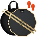 MySit 12-Inch Drum Practice Pad and Sticks Set With 2pcs Silicone Drumstick Mute Tips, Double Sided Silent Snare Drum Pads With 5A Drum Sticks & Storage Bag for Real Feel Practice Drumming-Black