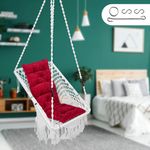Patiofy Made in India Premium Square Shape Hammock-Hanging Cotton Chair Swing with Cushion and Accessories for Indoor and Outdoor/150 Kg Capacity/Swing Cushion/Chair Cushion for Kids and Adults(White)