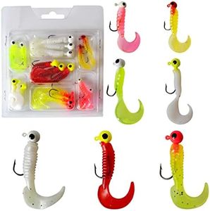 VINFUTIN Soft Fishing Lures Jig Head Hooks Kit Crappie Jigs Head Soft Plastic Bait Grub Tail Worm Lures Smell Tubes Baits 3D Eyes jig Head Hooks for Fishing Bass Trout Bluegill Walleye Perch,17pcs