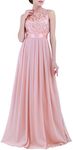 TiaoBug Women's Chiffon Embroidered Pleated Evening Gown Bridesmaid Maxi Dress Pearl Pink 16