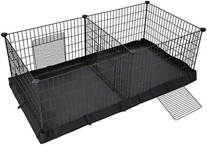 SONGMICS Pet Playpen, Small Animal Cage, Exercise Pen and Enclosure with Divider Panel for 2 Separate Spaces, Floor Mat and 3 Doors, 48.4 x 24.8 x 18.1 Inches, Black ULPI07H