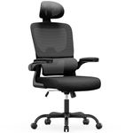 naspaluro Ergonomic Office Chairs, High Big Study Desk Computer Chair with Back Support, Adjustable Headrest and Flip-up Armrests Black Work Chair, Swivel Comfy PC Mesh Office Chairs for Home Office