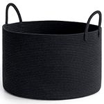 INDRESSME Large Laundry Basket with Handles, Woven Rope Basket for Blankets, Clothes, Toys, Towels, Pillows, Large Storage Bin for Living Room, Bedroom, 21.7 x 13.8 inches,Black