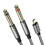 USB C to Dual 6.35mm TRS Stereo Cable, USB C to 1/4 inch Audio Cable, USB Type C Male to 2X 6.35mm Mono Male AUX Y Splitter Cable for iPhone 15, Tablet, Laptop, Amplifier, Mixer, Mixing Console