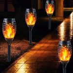 Solar Lights Outdoor Garden, 4 Pack Solar Flame Lights LED Warm Flickering Flames Waterproof Solar Torch Lights Garden Ornaments Landscape Lighting Auto On/Off for Pathway Yard Patio Decoration (Warm)