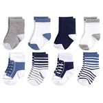 Luvable Friends Baby Basic Socks, Navy and Gray Sneaker 8Pk, 6-12 Months