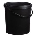 20 LITRE BLACK PLASTIC BUCKET WITH LID WITH A PLASTIC HANDLE, HARD WEARING BUCKET