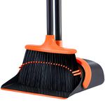 SANGFOR Rubber Dust Pan And Broom Set Cleans Broom And Dustpan Set Upright Stand Up Dustpan Broom Combo With Long Handle For Home Kitchen Room Office Lobby Floor Use (Orange)