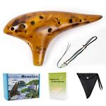 Lotmusic Horse Ceramic Ocarina Instrument,12 Tones Alto C with Song Book Carrying bag Neck String Neck Cord (Yellow)