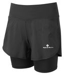 Ronhill Running, Wmn's Tech 4.5" Twin Short, All Black, Size 10