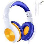 Nabevi Kids Headphones with MIC, Over-Ear Headphones for Kids with Cord, HD Sound, Safe Volume Limit, Sharing Function, Toddler Headphones for School, Kid Headset for Kid for Girl Boy, White Orange