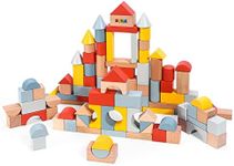 SOKA 100 pcs Wooden Building Blocks Neutral Coloured Shape Bricks Construction Developmental Stacking Sensory Toy Set for Kids Toddlers Children Boy Girl Ages 12 Months +