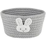 Belle Vous Small Cute Woven Basket - W19 x H9.5cm / 7.5” x 3.7” - Cotton Rope Basket for Laundry, Cat Dog Toys - Storage Organiser Bin Decorative Basket for Living Kids Room Shelves - Rabbit Design