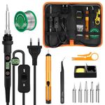 Soldering Iron Kit 80W LCD Adjustable Temperature 180-520℃ Solder Kit Electronics 13 in 1 Welding Tools with ON/OFF Switch, Solder Wire, 5 Soldering Tips, Desoldering Pump, Stand, Tweezers