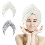 M-bestl 2 Pack Hair Towel Wrap,Absobent Hair Drying Towel with Buttons, Microfiber Hair Towel Wrap to Dry Hair Quickly (Beige&Gray)