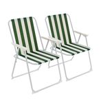 Harbour Housewares Folding Beach Deck Chair - Green Stripe - Pack of 2 - Metal Outdoor Patio Seat for Picnic, Garden, Camping