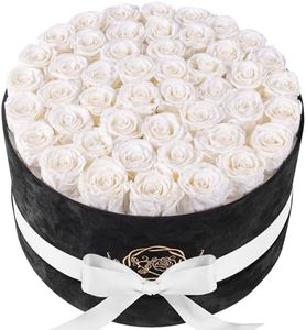 Forever Real Roses in Suede Box - 47-Piece Roses in a Box - Luxury Preserved Roses That Last Over a Year - Valentines Day Flowers for Delivery Prime - Mothers Day, Birthday, Christmas (Pure White)