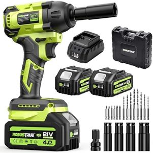 Robustrue Cordless Impact Wrench, 406Ft-lbs (550N.m) Brushless 1/2 inch Impact Wrench, 2800RPM High Torque Impact Gun, 2x 4.0Ah Battery, Charger, 4 Sockets, Electric Impact Wrench for Car Home