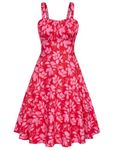 Belle Poque Hawaiian Dresses for Women Spaghetti Straps Sun Dress Red Floral Midi Dresses S