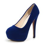 OCHENTA Women's Round Toe Stiletto High Heel Platform Slip On Pumps Blue Asian Size 35 - UK B(M) 3.5