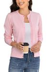 BERESIA Women's Crew Neck Button Down Long Sleeve Cardigan for Women Classic Soft Knit Ladies Cardigan Sweater Coat, Pink, L